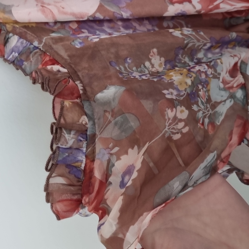 Bardot, floral playsuit, lined/sheer overlay, pockets, cold shoulder, size 12 - Picture 9 of 12